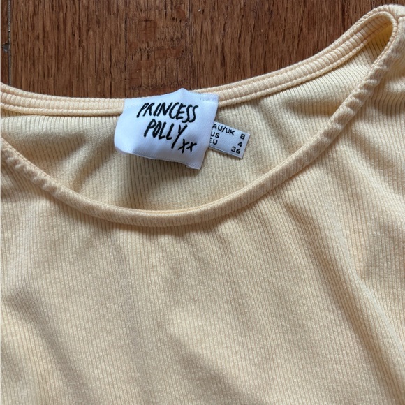 Princess Polly pastel yellow ribbed long sleeve ruched crop top - Picture 5 of 6
